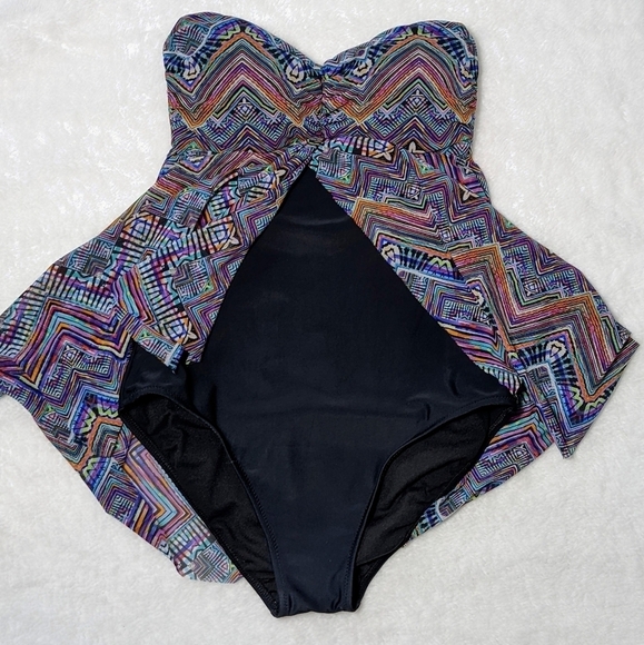 Profile by Gottex Skyline Tapestry Sante Fe Bandeau Fly Away Tankini Top US 8 - Picture 4 of 12
